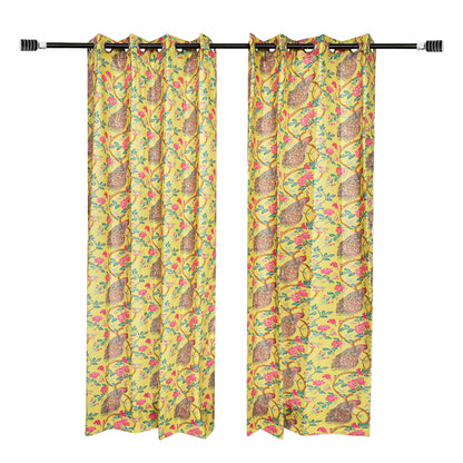 Floral Peacock Decor | Cotton Curtains (Set of 2)