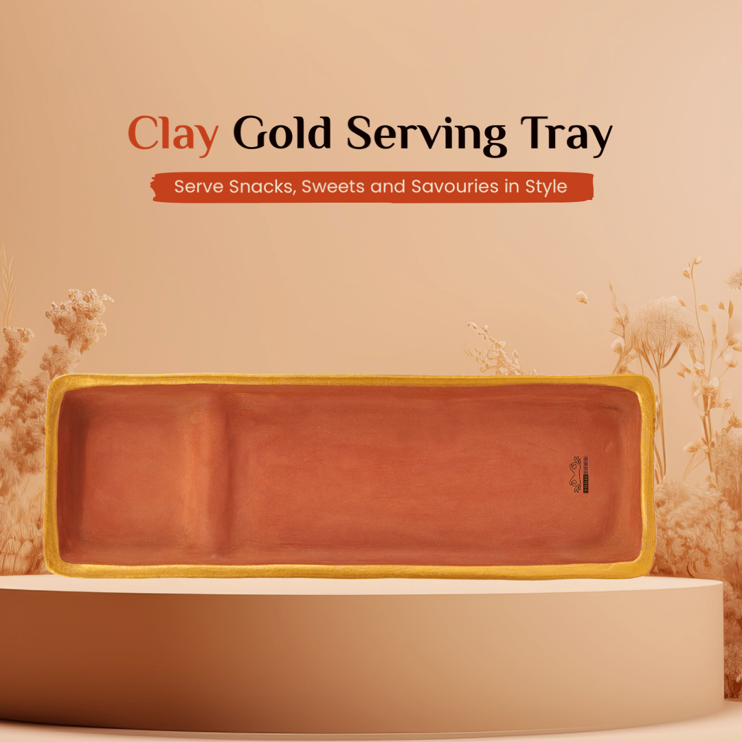 Clay Gold Serving Tray (Snacks Platter) | Premium Earthenware