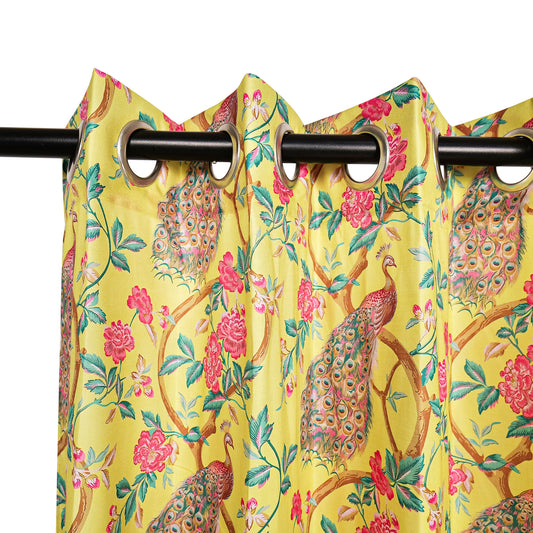 Floral Peacock Decor | Cotton Curtains (Set of 2)