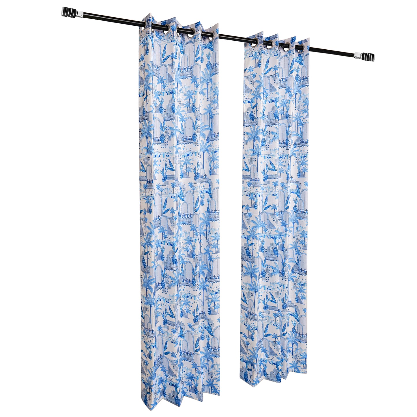 Blue Village Ambience | Cotton Curtains (Set of 2)