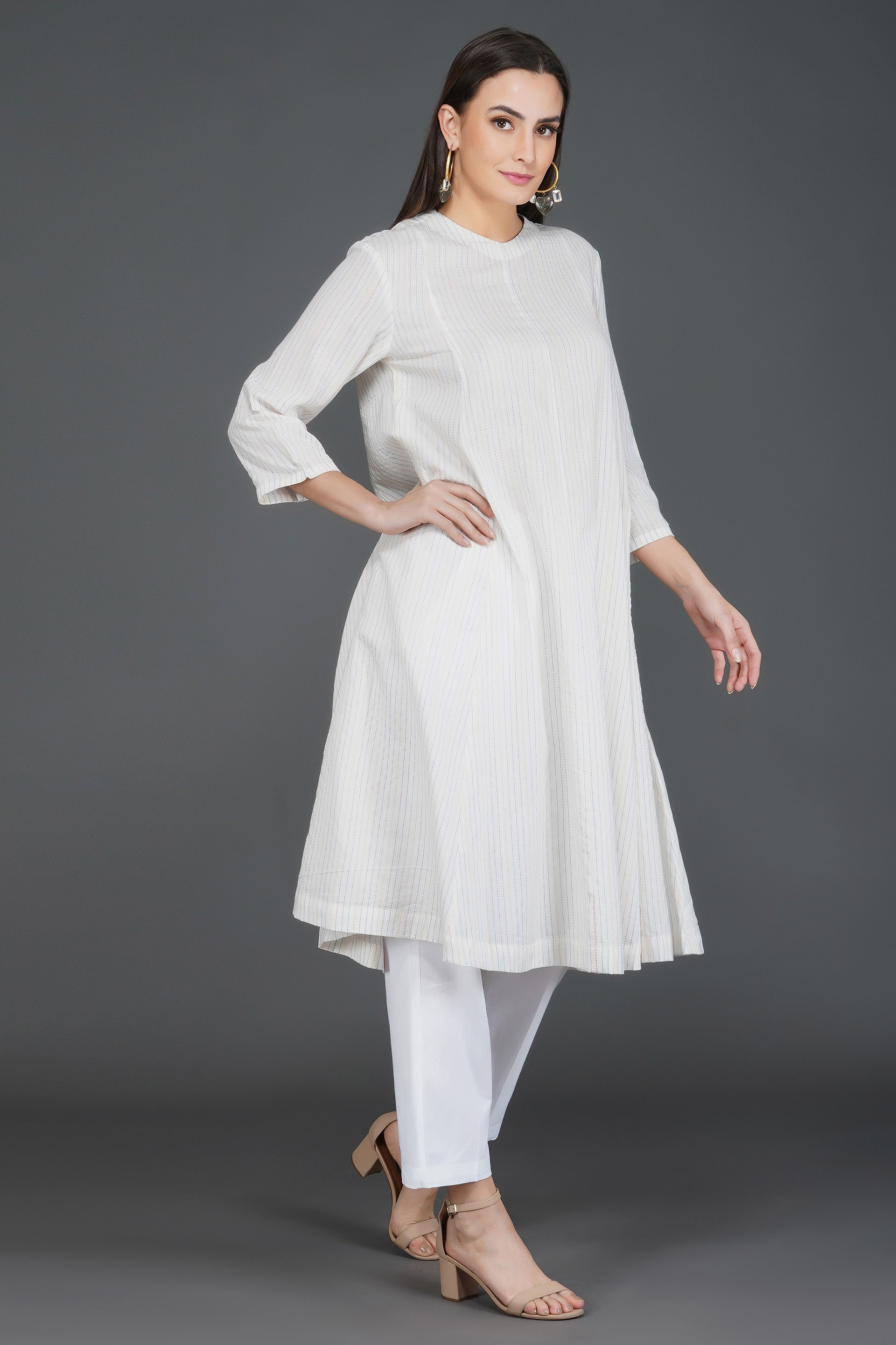 White cotton women office wear kurta set