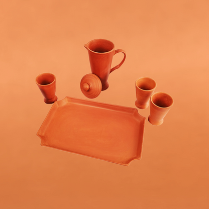 Clay/Mitti Jug & Glass Set with Tray | Premium Earthenware