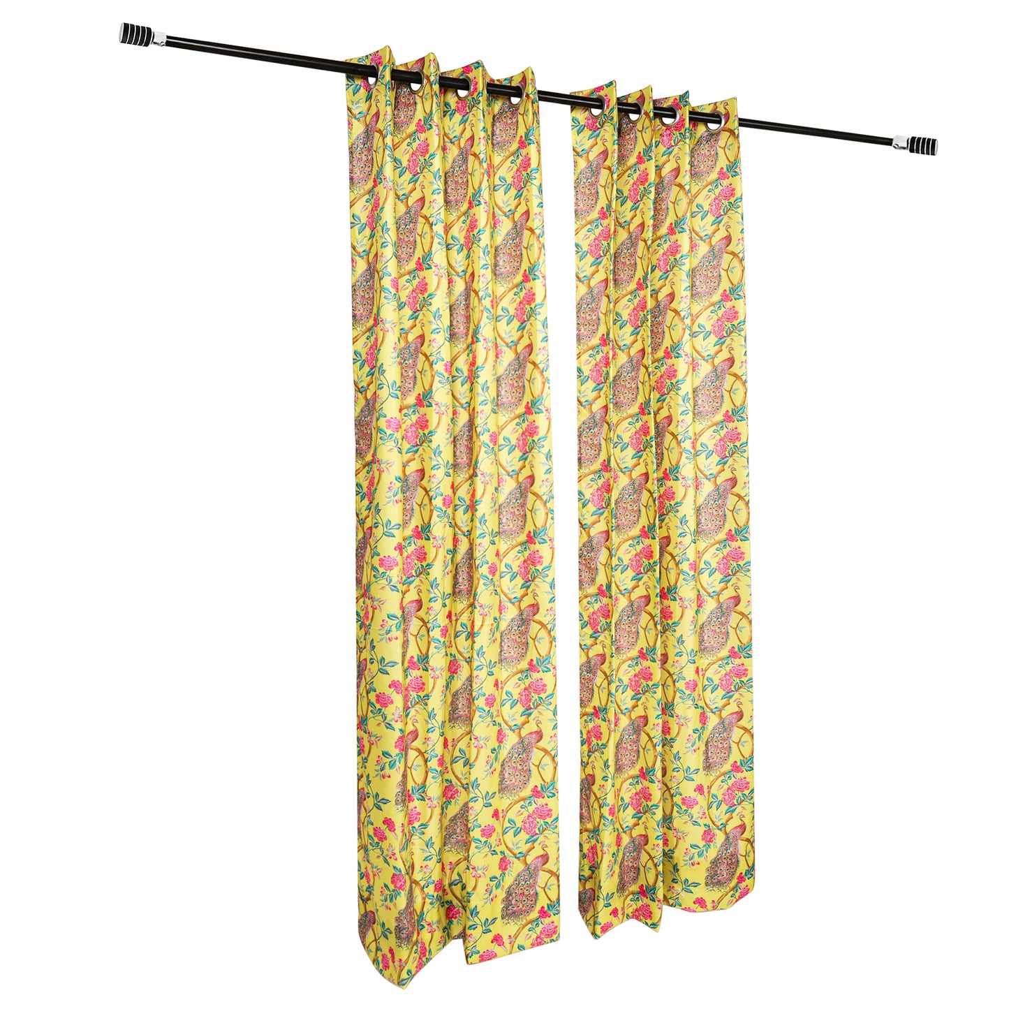 Floral Peacock Decor | Cotton Curtains (Set of 2)