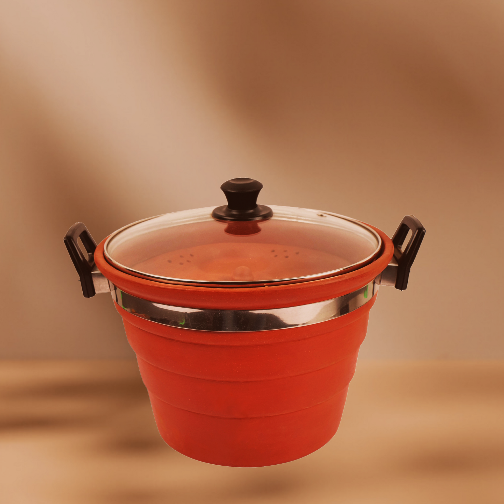 NATURAL TERRA COTTA Clay PRESSURE COOKER Teracotta with Glass Lid 3 LITER