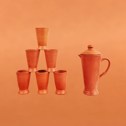 Clay/Mitti Jug & Glass Set with Tray | Premium Earthenware