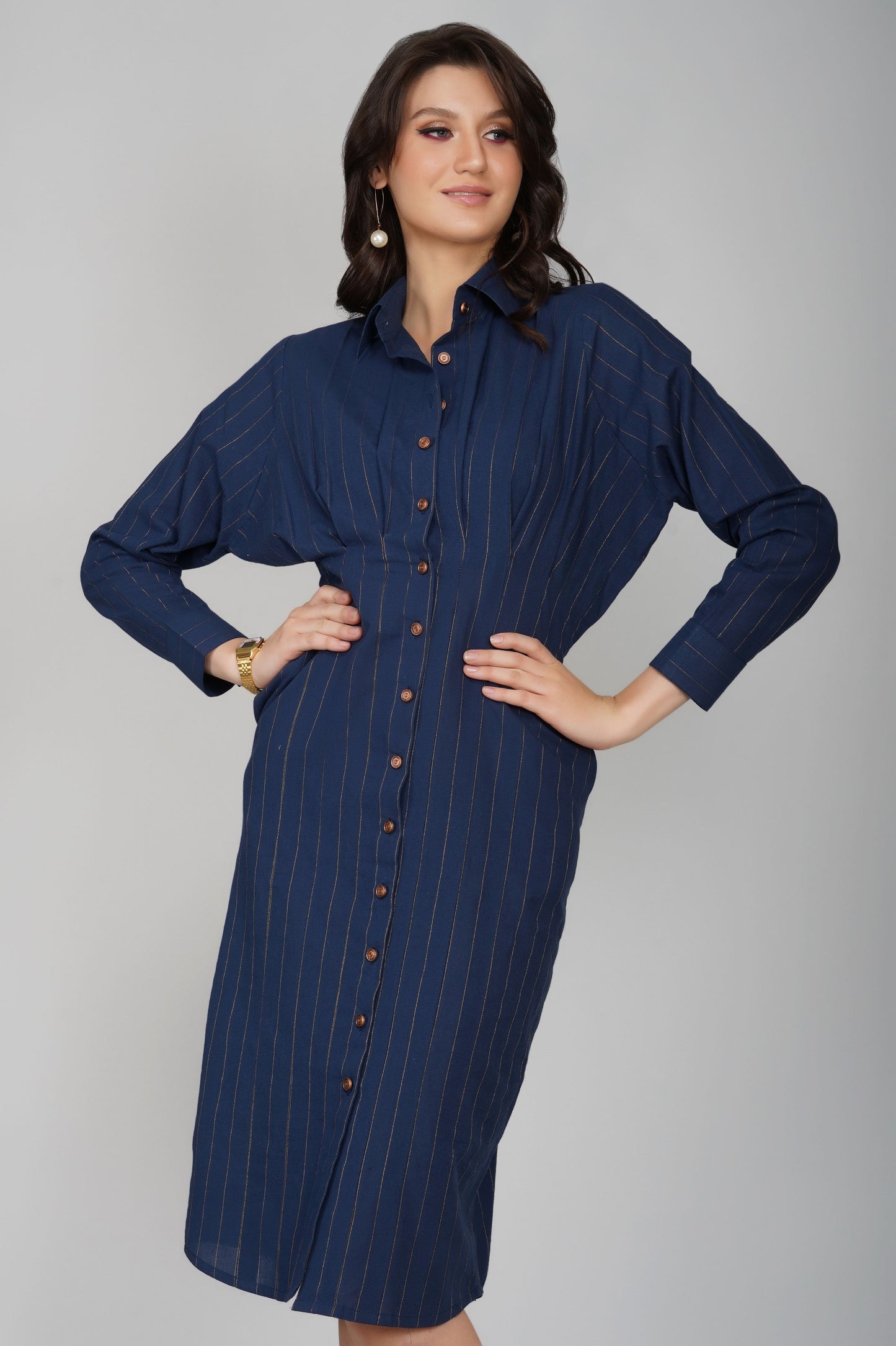 Blue Shine Line Dress  | Designer Wear | Eco Cotton Collection