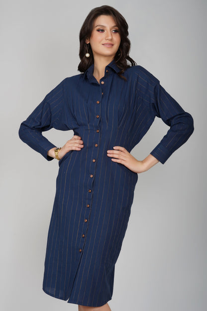 Blue Shine Line Dress  | Designer Wear | Eco Cotton Collection