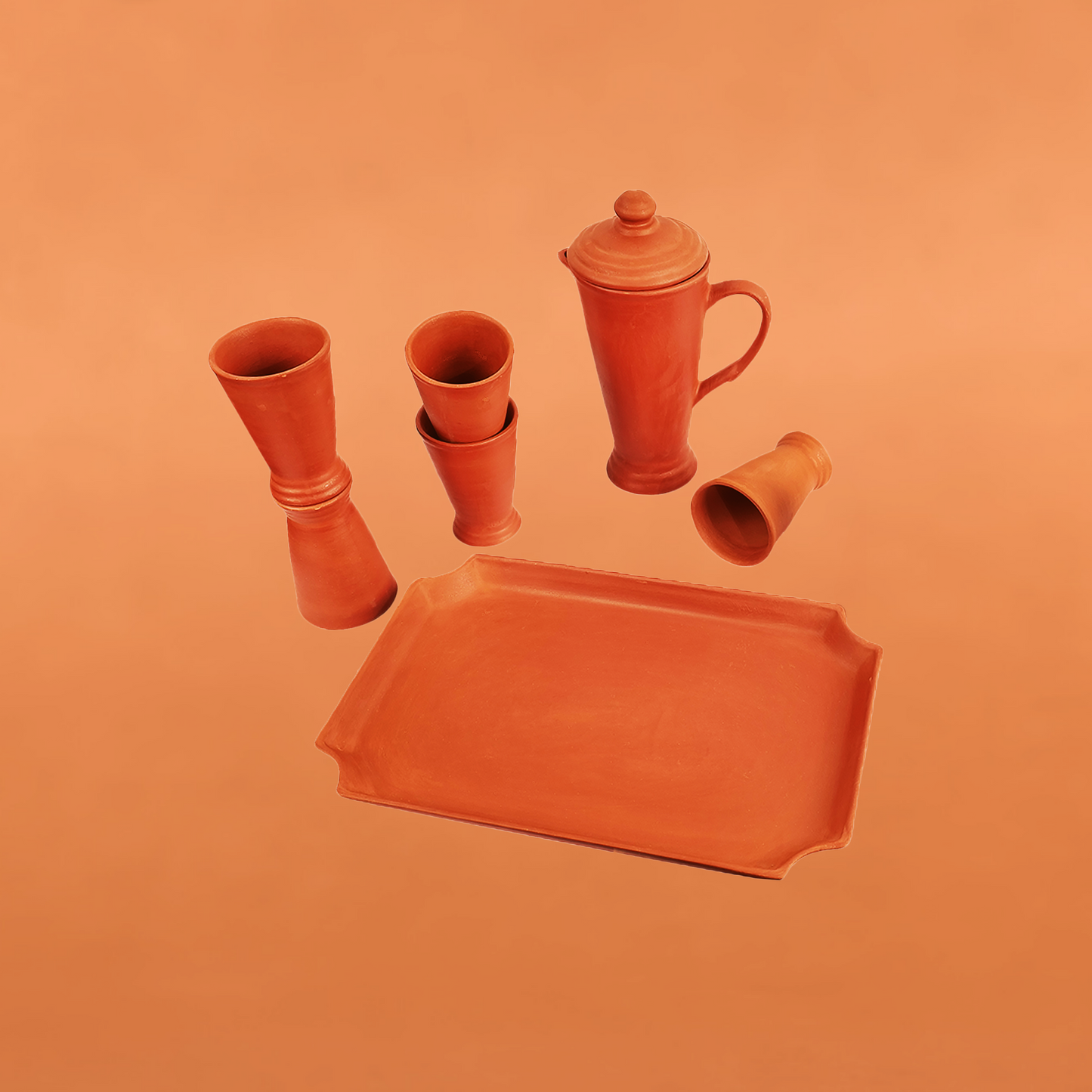 Clay/Mitti Jug & Glass Set with Tray | Premium Earthenware