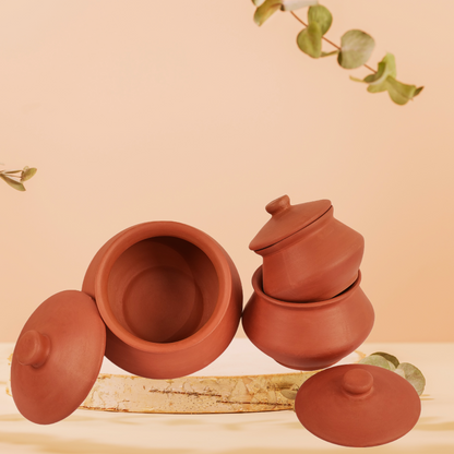 Clay/Mitti Curvy Handi (1 Piece with Lid) | Natural Cookware