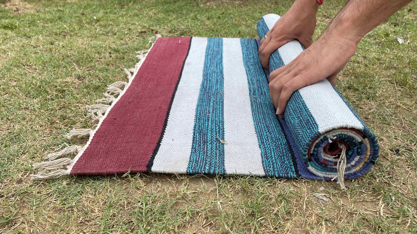 Natural Cotton Yoga Mat | 3mm | Multicoloured Stripes