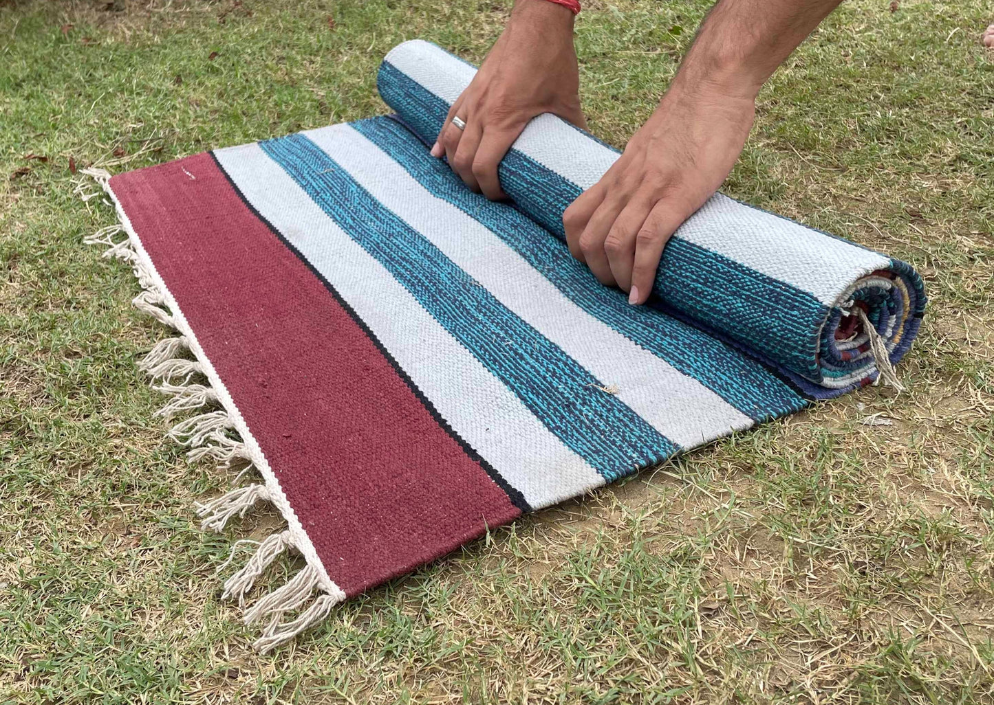 Natural Cotton Yoga Mat | 3mm | Multicoloured Stripes