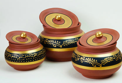 Hand painted terracotta/clay serving handi pot