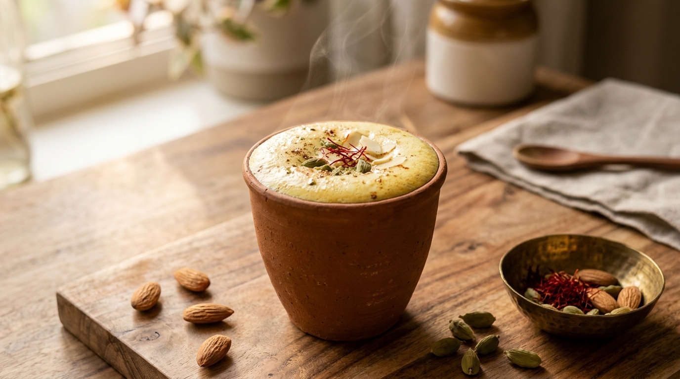 Ojas-Nectar: Warm Spiced Almond, Cardamom & Kashmiri Saffron Elixir